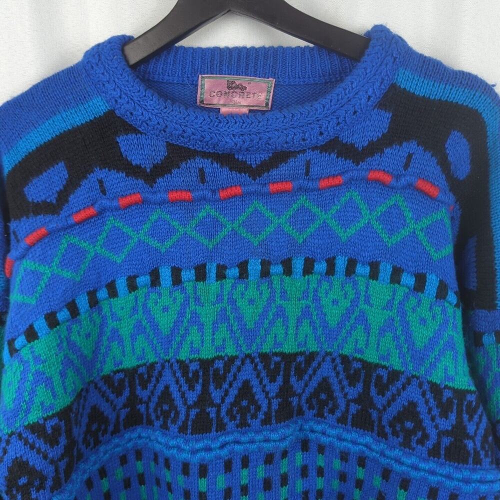 Concrete Mix Sweater Mens Size L Vintage Crew Neck Knit Pullover Blue Green Red - Picture 2 of 14